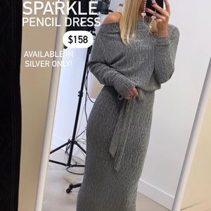 Weartalia brand Soft Sparkle Pencil Dress in Silver worn 1 time.
